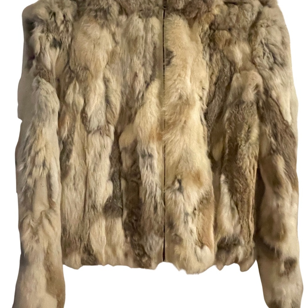 Guess Women's Cream and Brown Rabbit 30 year old Jacket